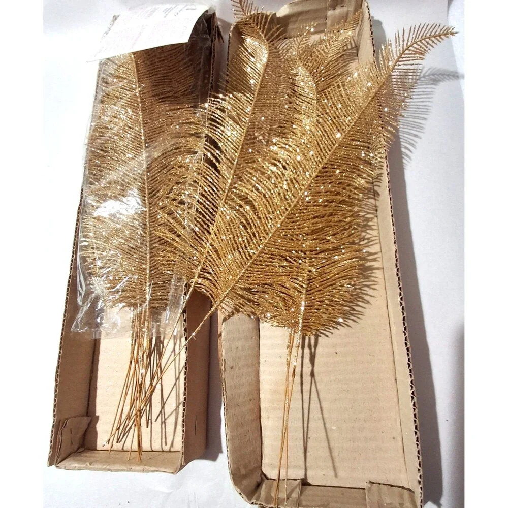 Home Interiors Faux Fern Gold Glitter Decorative Sprays Decor Feather Look 12 Pc